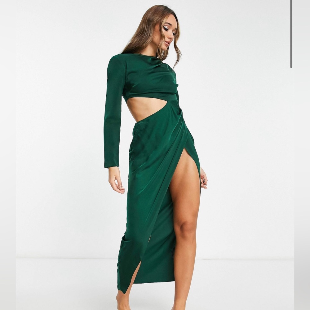 ASOS Satin drape front midi dress with side cut out waist detail NWT